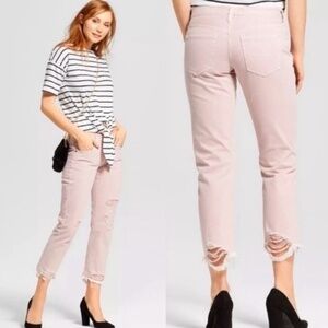 Pink Denim Jeans Womens Size 25 Regular Raw Hem Boyfriend Crop Distressed